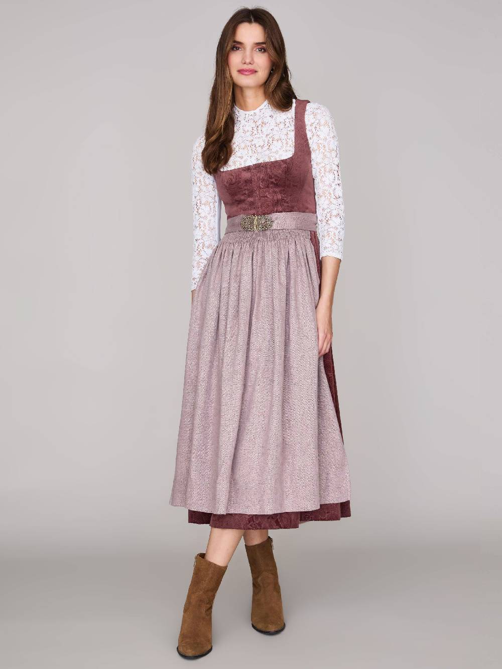 Limberry Rosafarbenes Dirndl Aus Gemustertem Samt - ANTONIA NELKENROSA