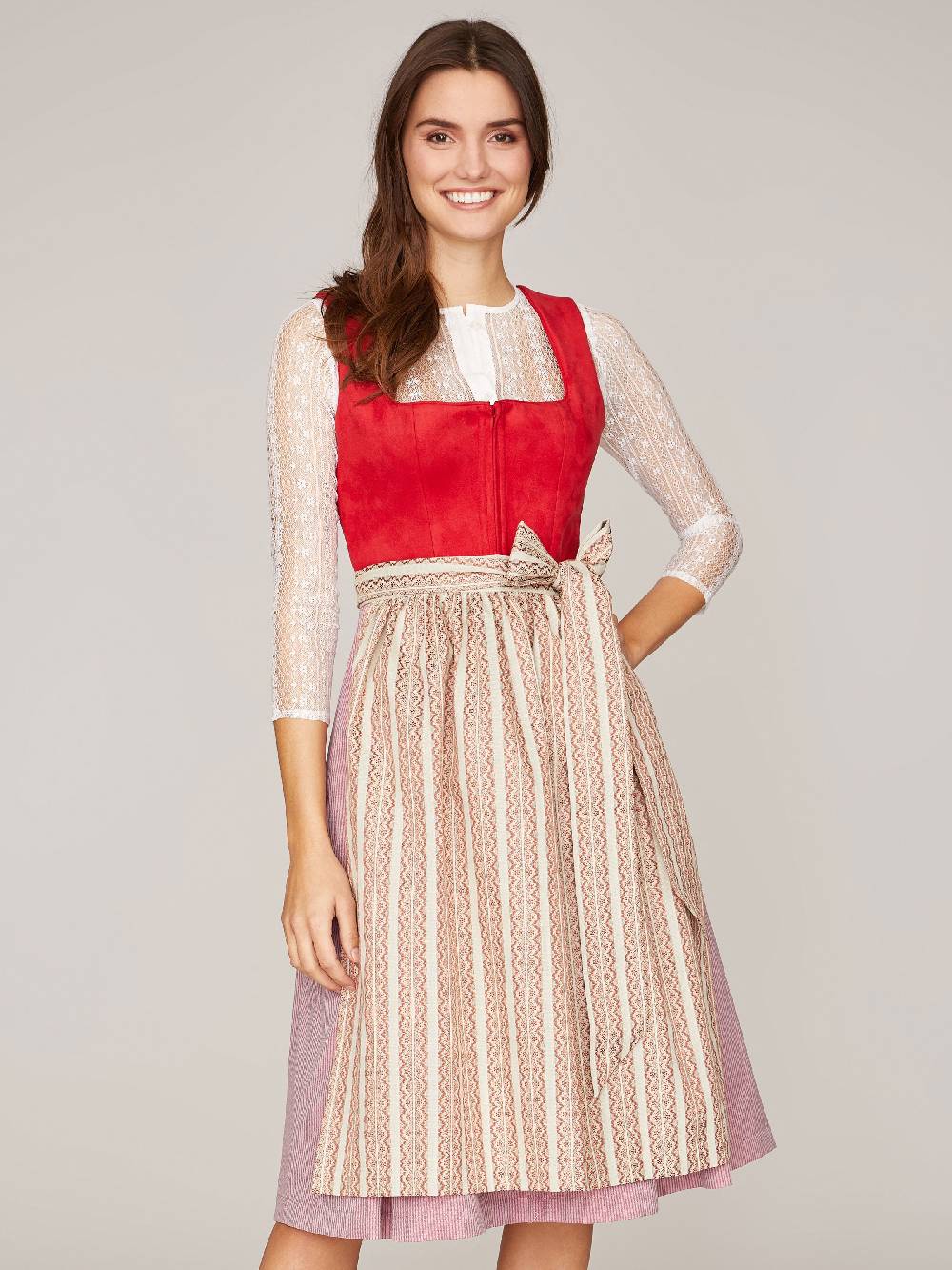 Limberry Rotes Dirndl Mit Mieder Aus Veloursleder-Optik - SAMANTHA RED