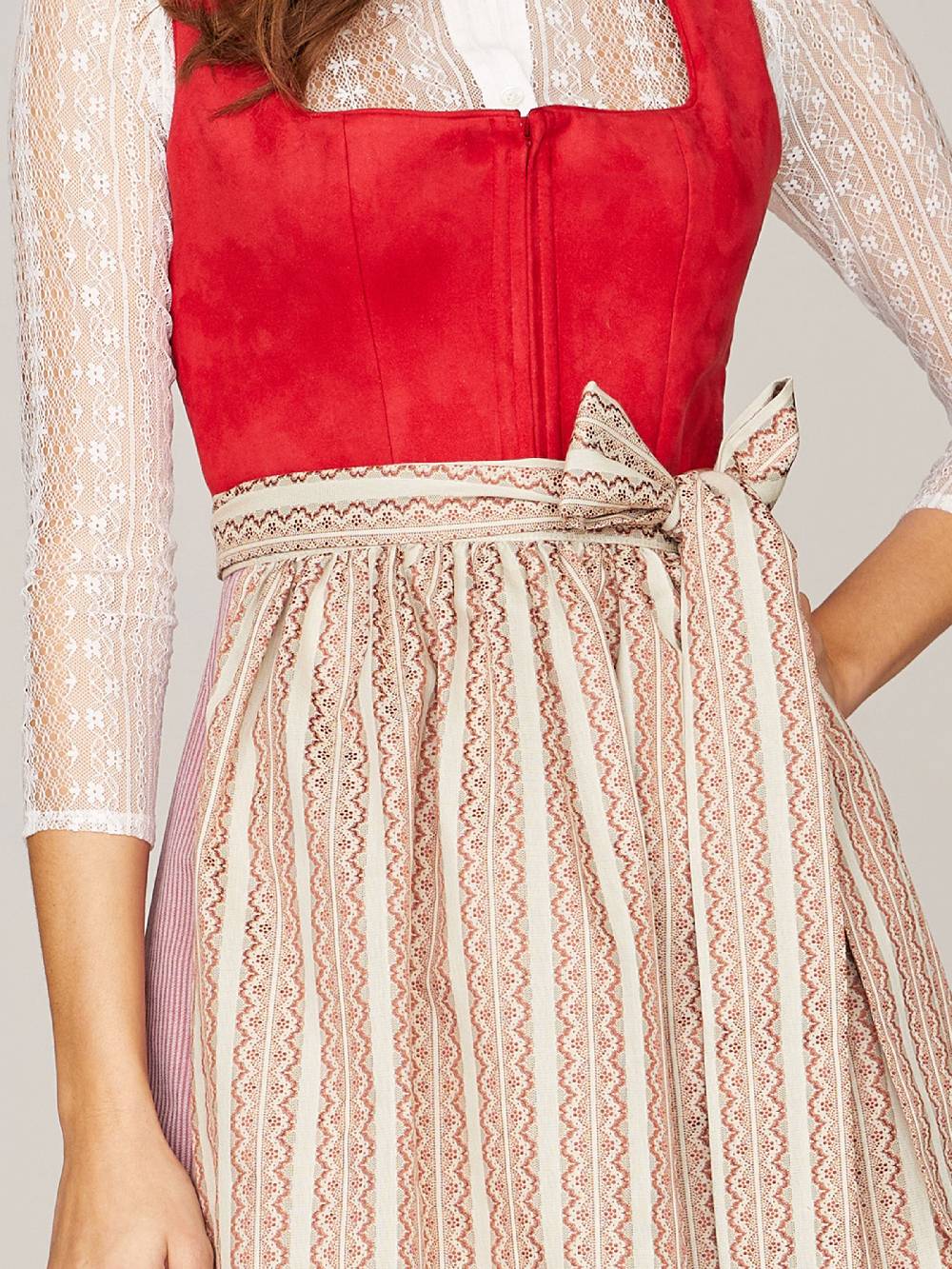 Limberry Rotes Dirndl Mit Mieder Aus Veloursleder-Optik - SAMANTHA RED