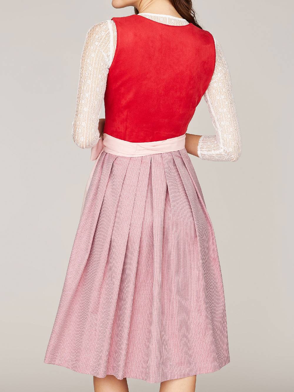 Limberry Rotes Dirndl Mit Mieder Aus Veloursleder-Optik - SAMANTHA RED