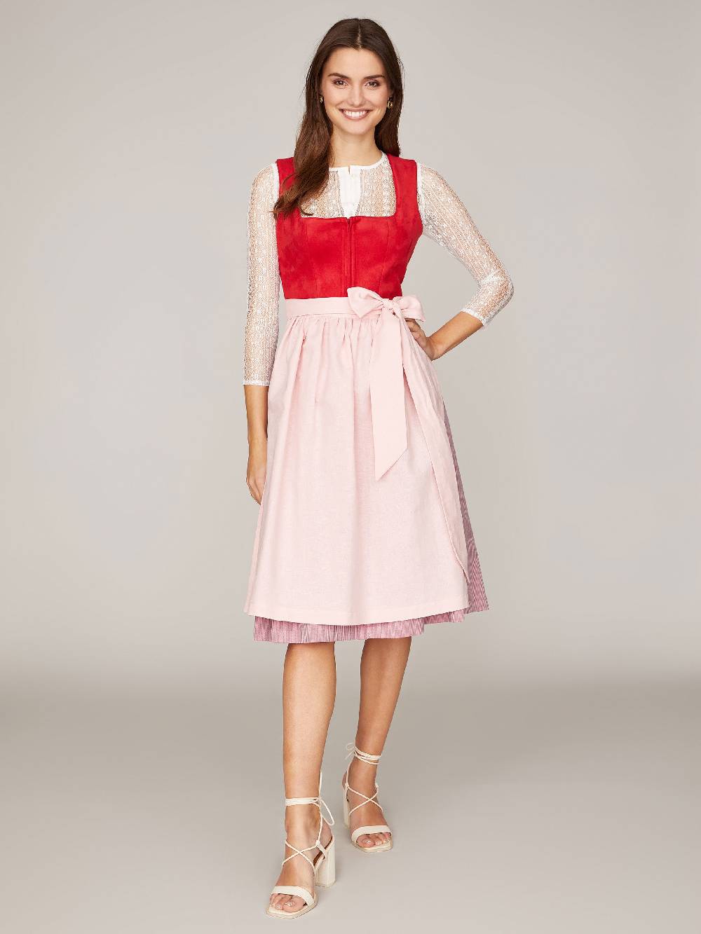 Limberry Rotes Dirndl Mit Mieder Aus Veloursleder-Optik - SAMANTHA RED