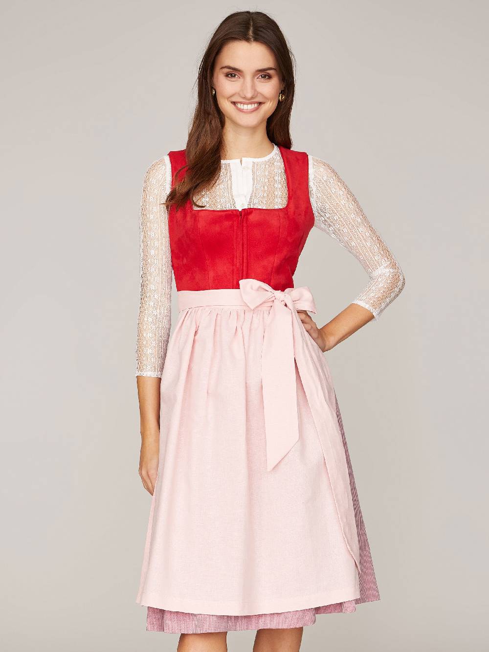 Limberry Rotes Dirndl mit Mieder aus Veloursleder-Optik - SAMANTHA RED