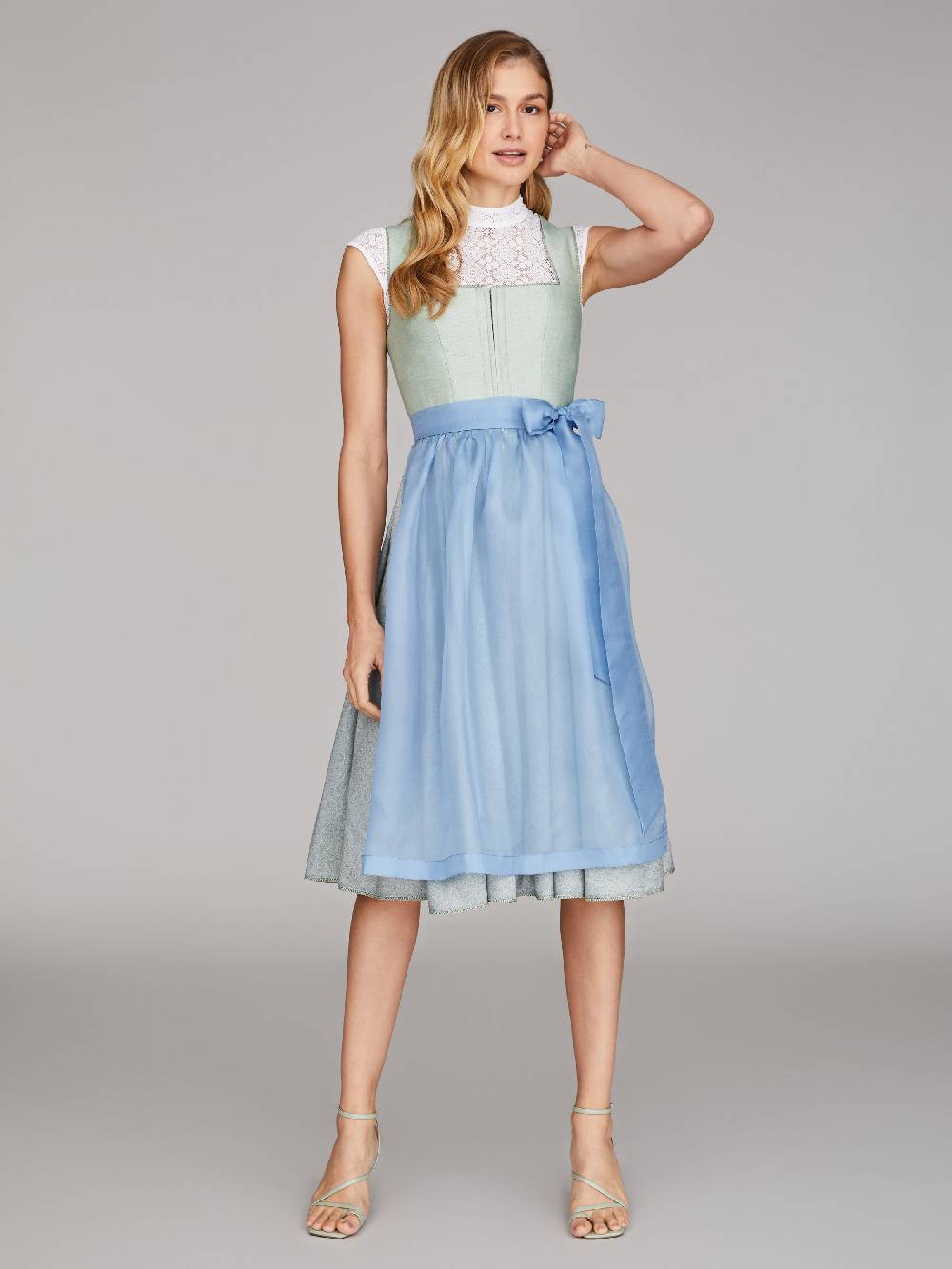 Limberry Salbei-farbenes Dirndl Mit Leinen Mieder - ALCAMO SALBEI