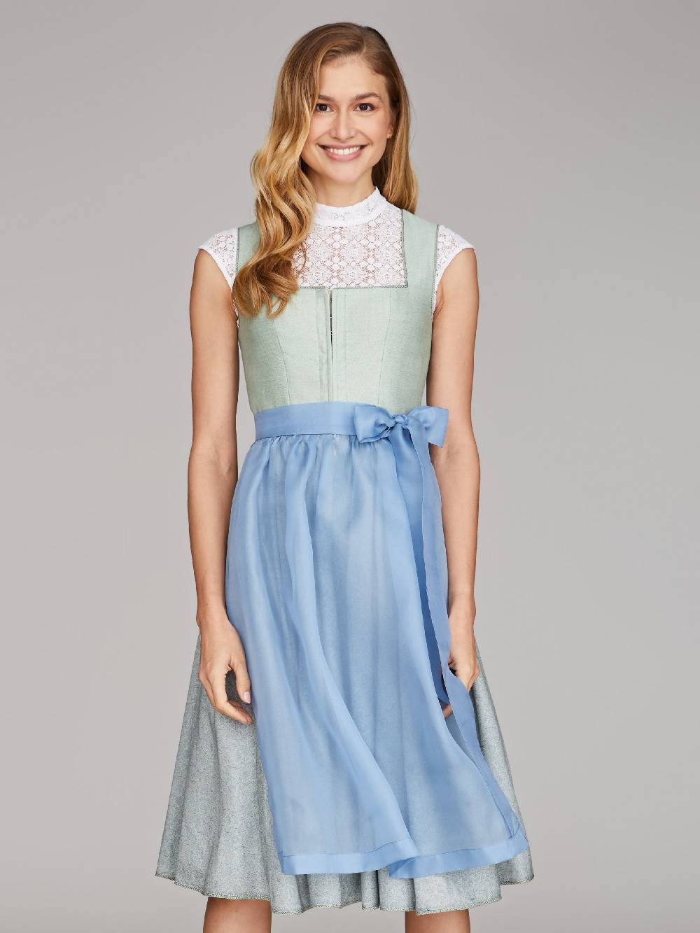 Limberry Salbei-farbenes Dirndl mit Leinen Mieder - ALCAMO SALBEI