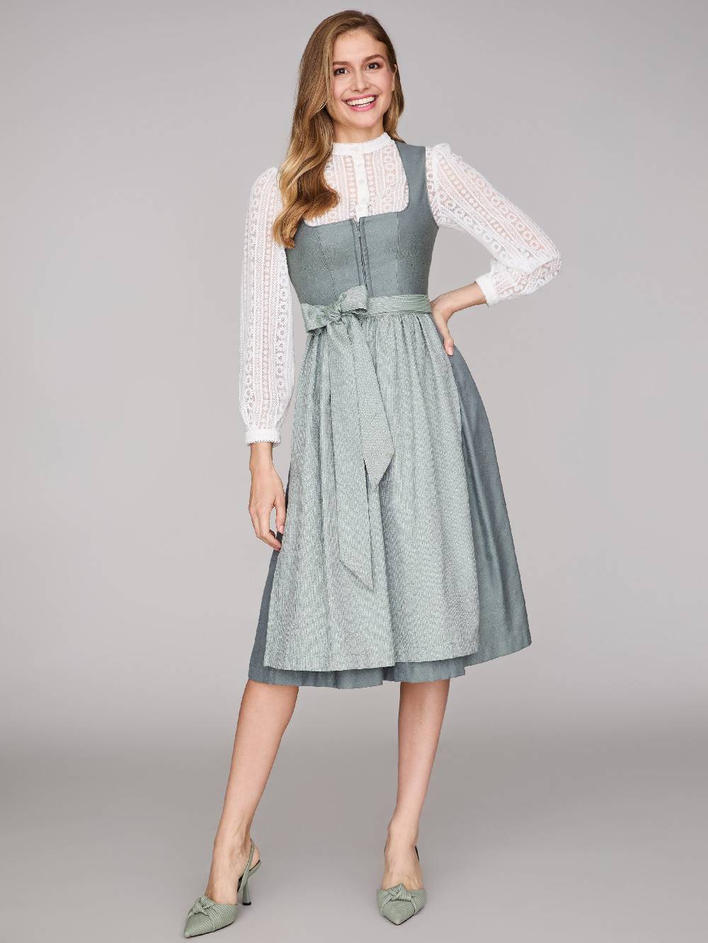 Limberry Salbeigrünes Dirndl Mit Floralem Muster - CECILY AGAVE GREEN