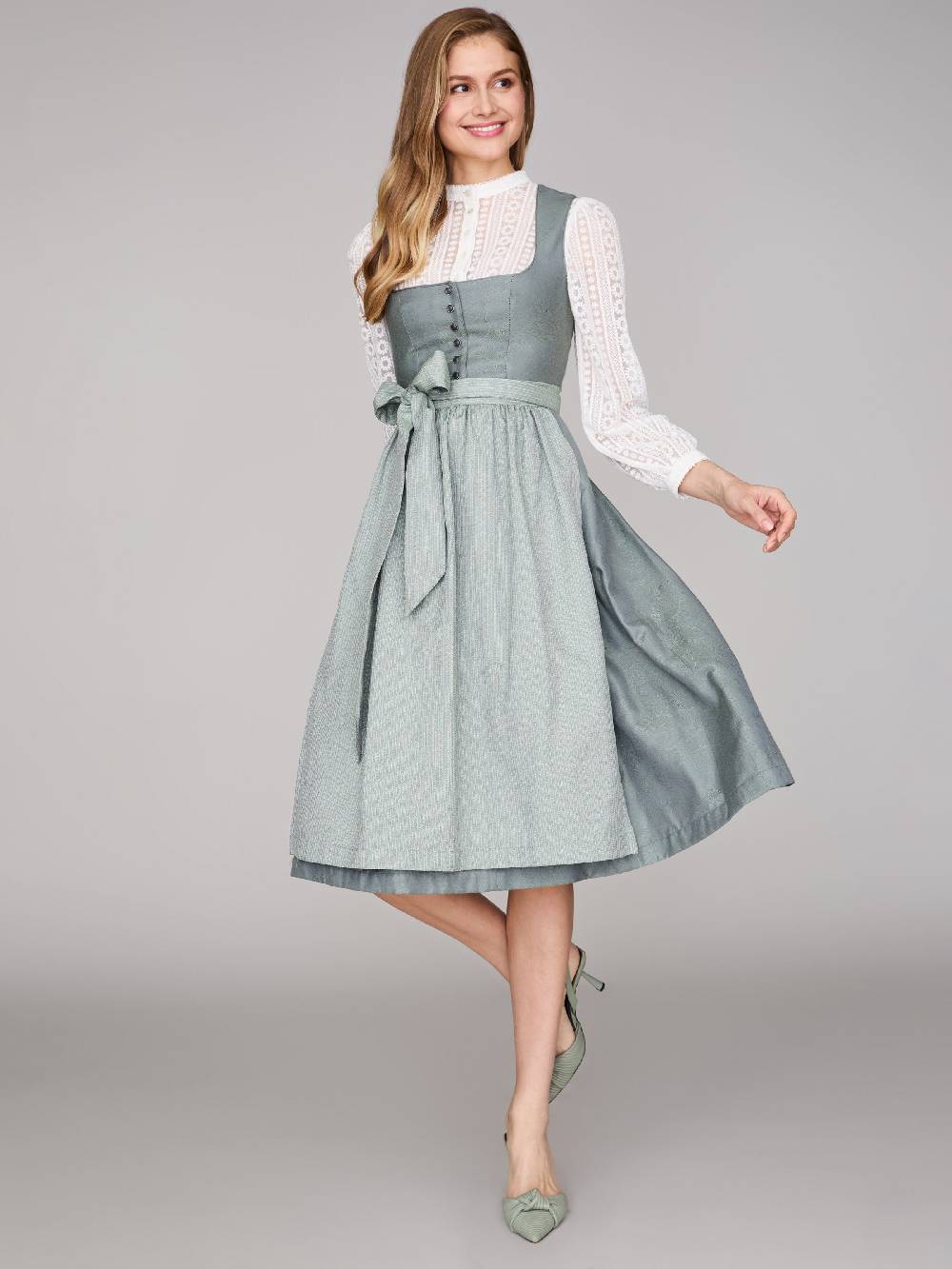 Limberry Salbeigrünes Dirndl Mit Knöpfen - FELICITY AGAVE GREEN