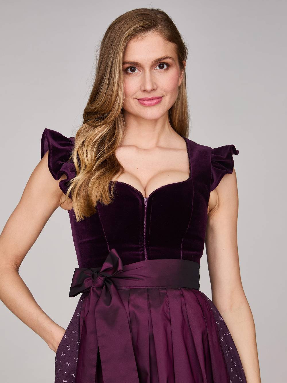 Limberry Samtdirndl In Aubergine Mit Abknöpfbarem Arm - MELISSA AUBERGINE