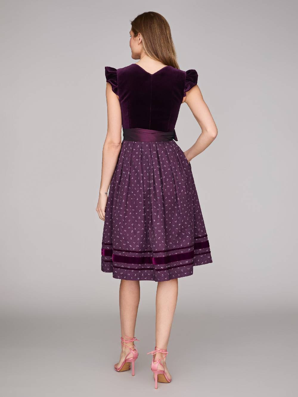 Limberry Samtdirndl In Aubergine Mit Abknöpfbarem Arm - MELISSA AUBERGINE