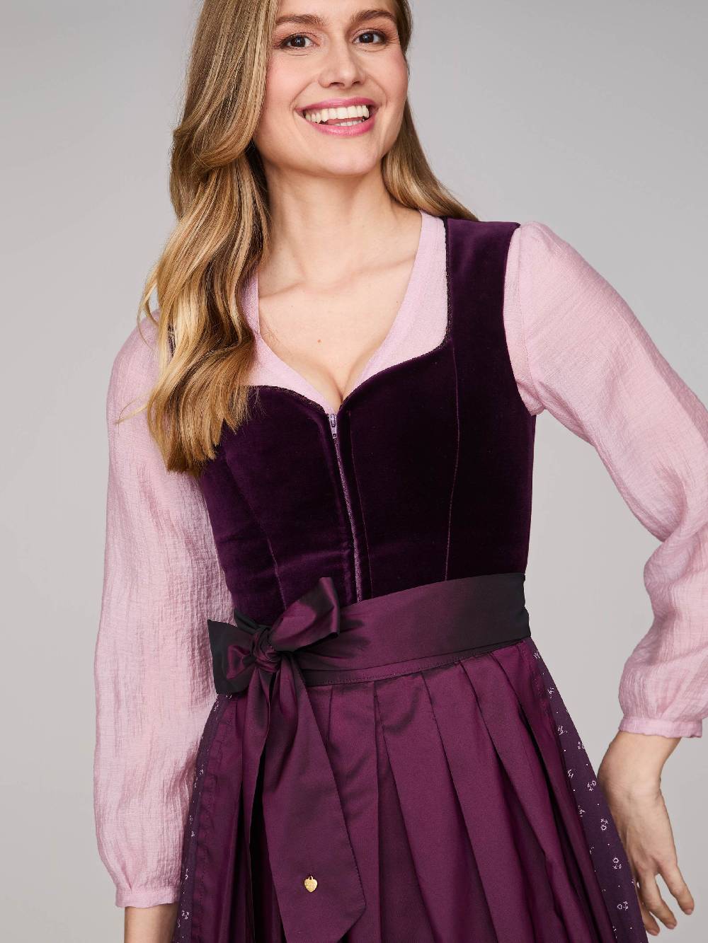 Limberry Samtdirndl In Aubergine Mit Abknöpfbarem Arm - MELISSA AUBERGINE