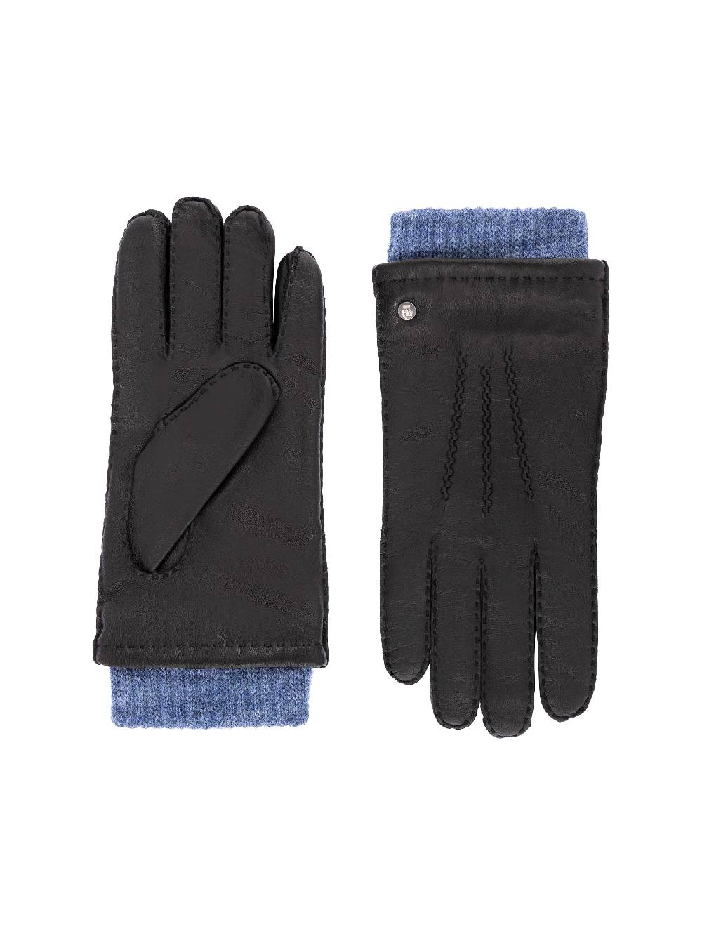 Limberry Schwarze Handschuhe mit blauer Woll-Manschette - METZ BLACK BLUE