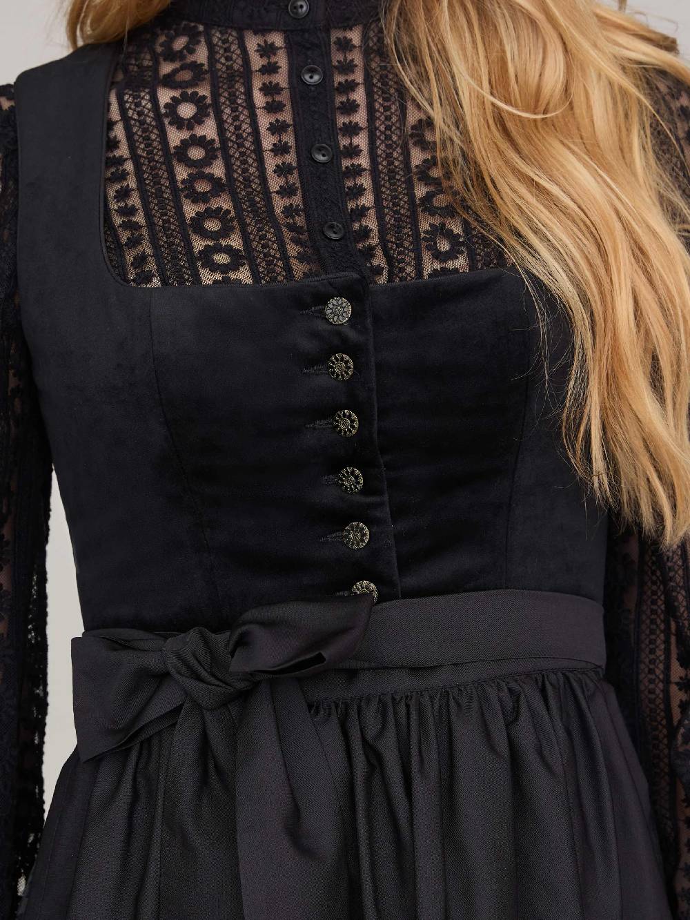 Limberry Schwarzes Dirndl Mit Knöpfen - GEORGINA ANTIQUE BLACK
