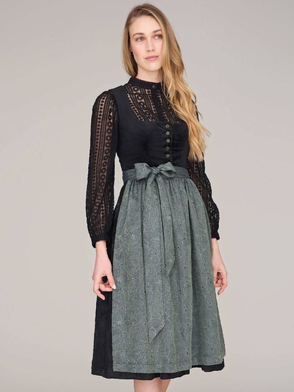 Limberry Schwarzes Dirndl Mit Knöpfen - GEORGINA ANTIQUE BLACK