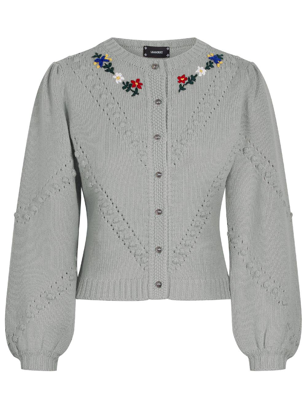 Limberry Strickjacke In Khaki Mit Blumenstickerei - THERESA