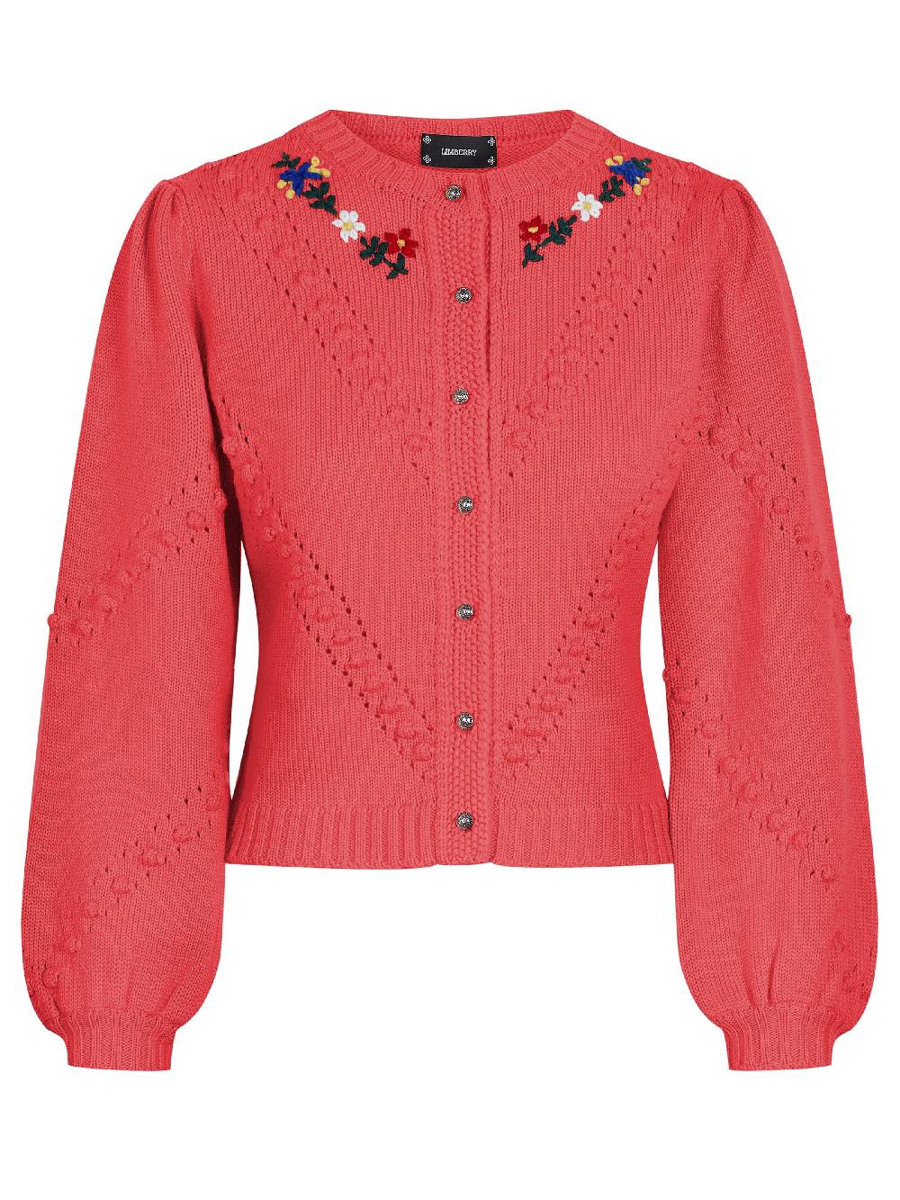 Limberry Strickjacke In Koralle Mit Blumenstickerei - THERESA