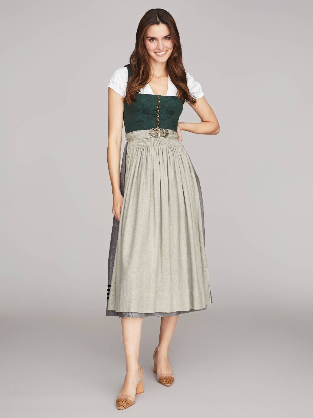 Limberry Tannengrünes Dirndl Mit Blumen-Muster - MONIKA TANNE