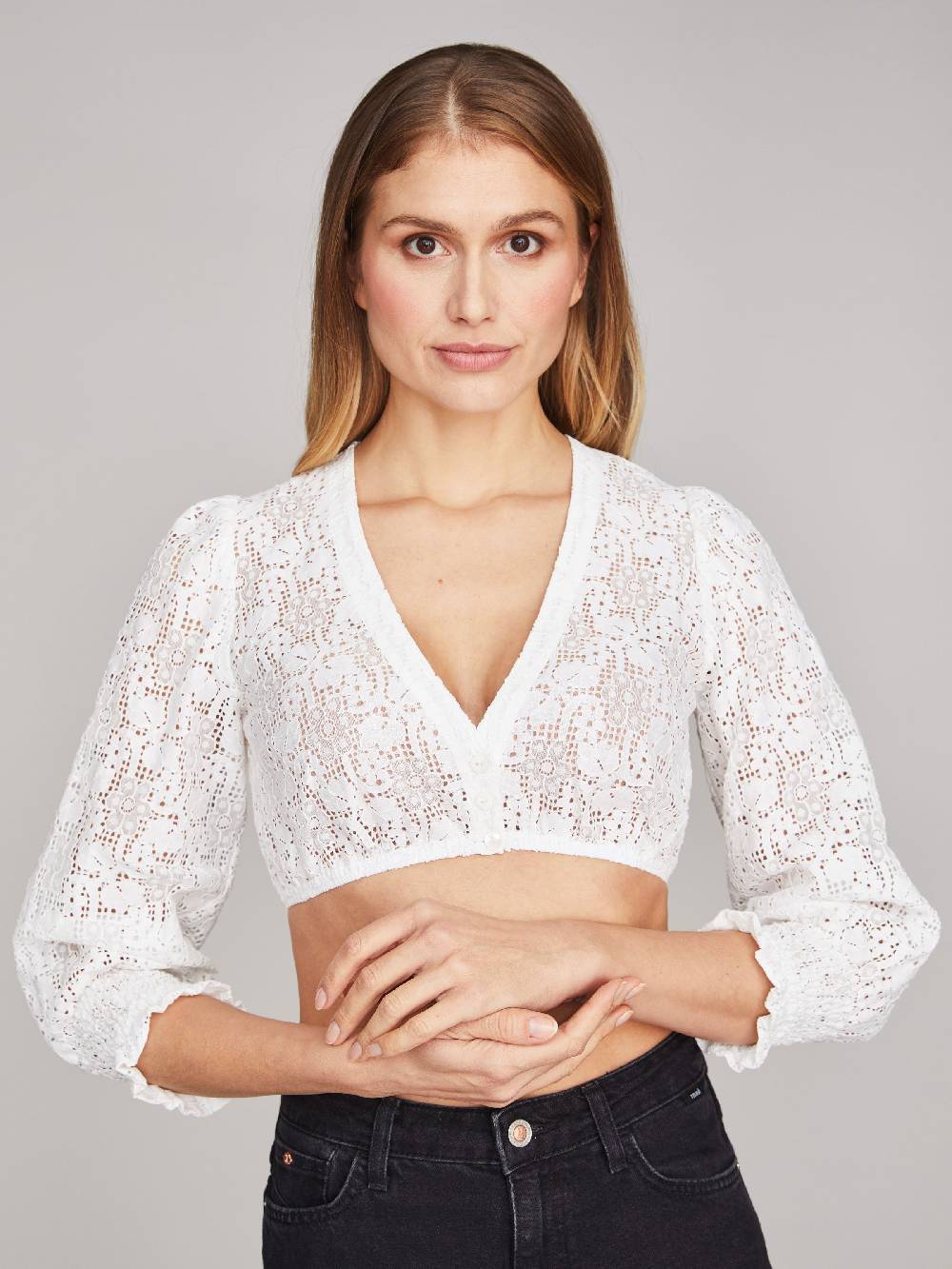 Limberry Weiße Dirndlbluse Mit Langen Ärmeln - CHIARA