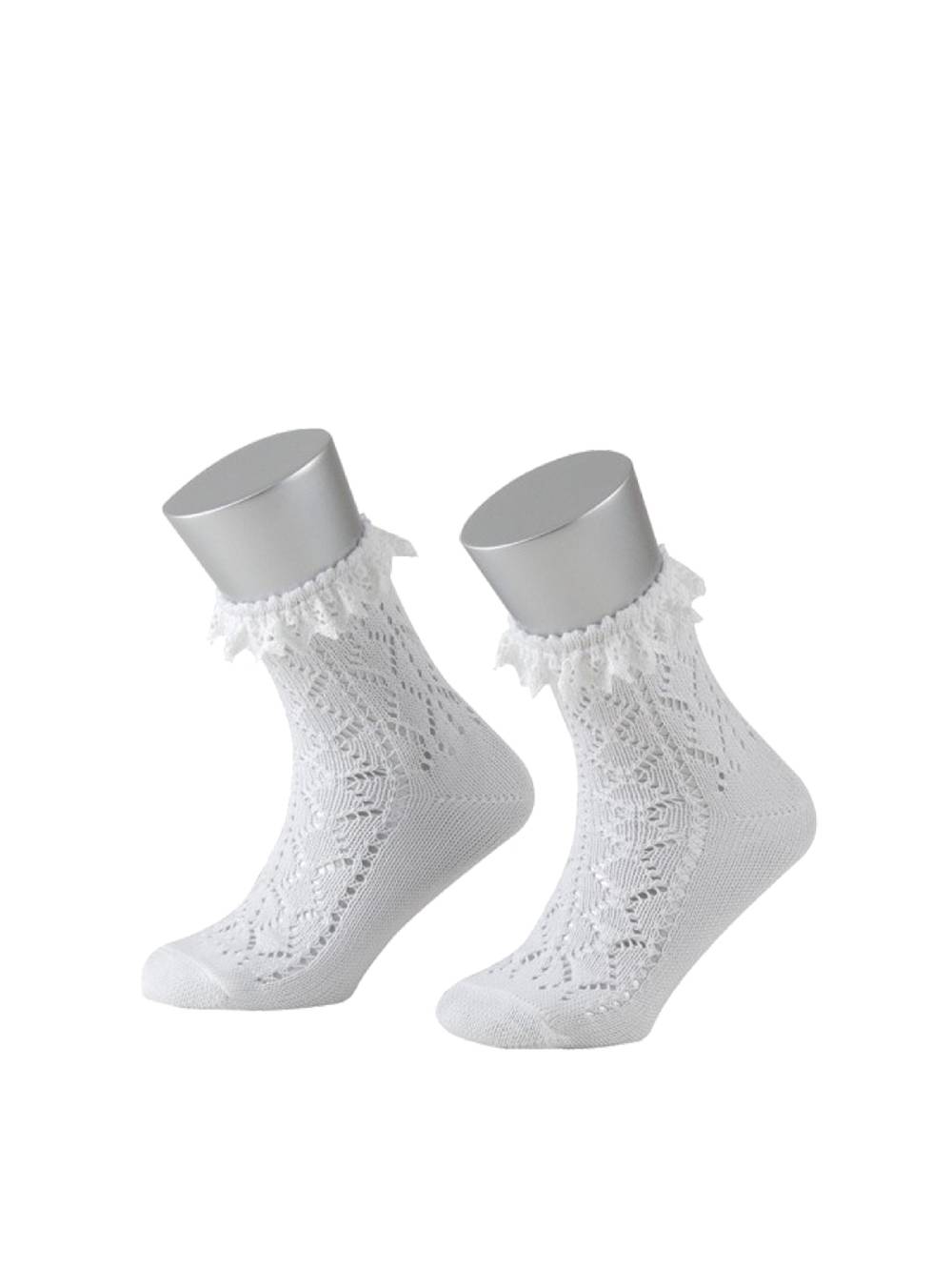 Limberry Weiße Kinderrollsocke mit Ajourmuster und Spitzenrand - L1280S