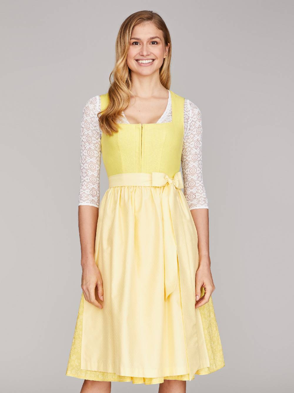 Limberry Zitronengelbes Dirndl mit Leinenmieder - ALMERIA ZITRONE