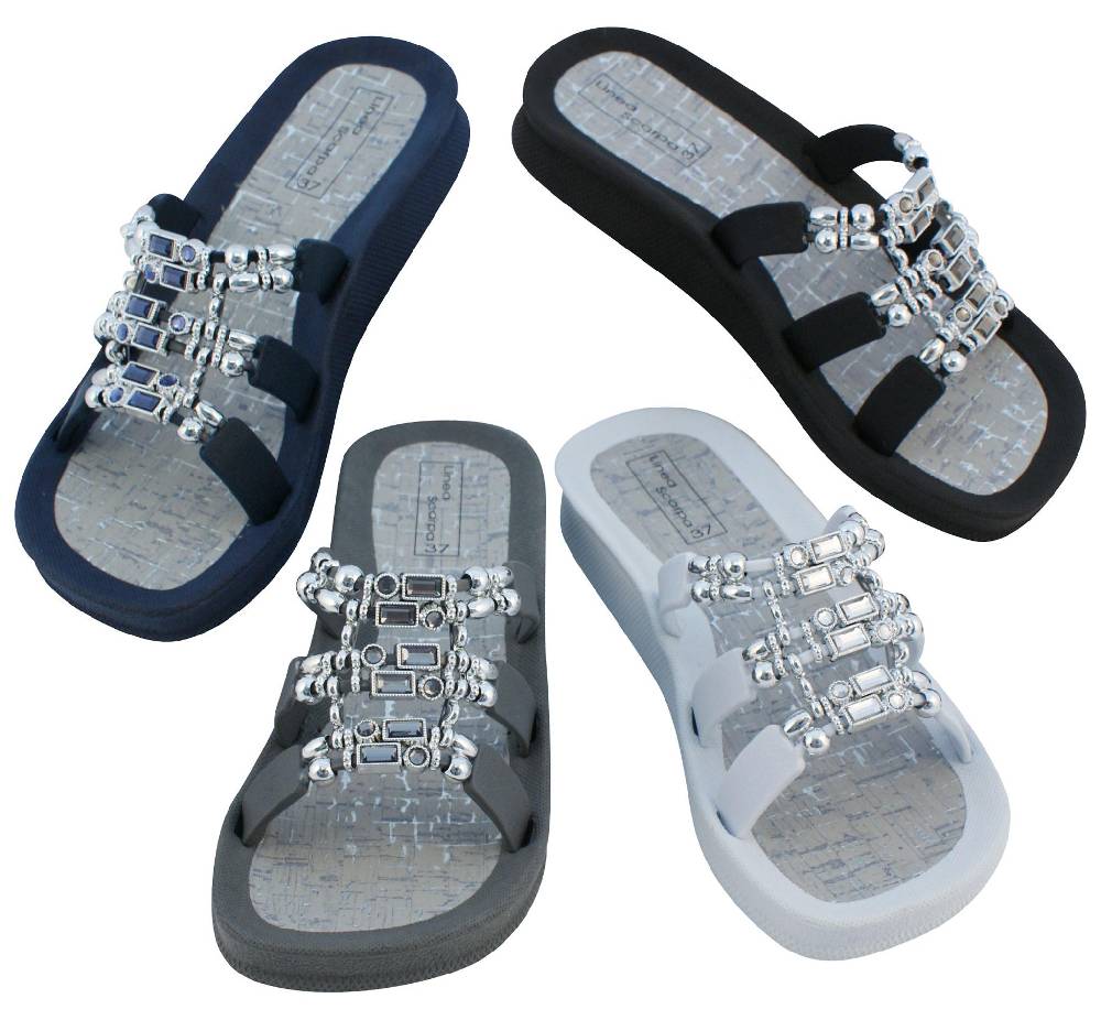 Beachandstreet Linea Scarpa Badeschuhe Damen • Naxos • Badepantolette Mit Dekorativen Ziersteinen Für Frauen