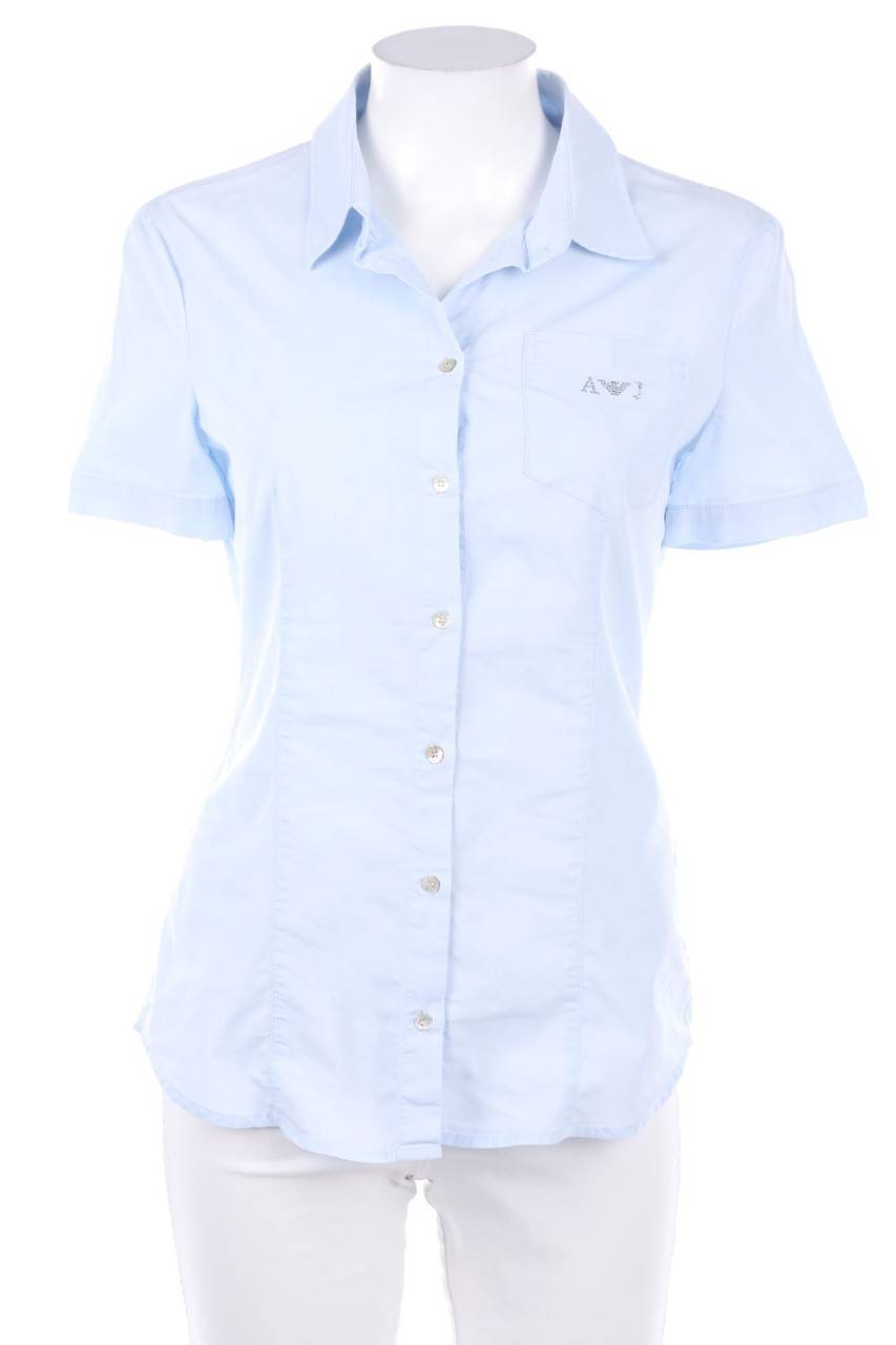 Carou AJ ARMANI JEANS Hemd-Bluse mit kurzem Ärmel mit Strass-Logo