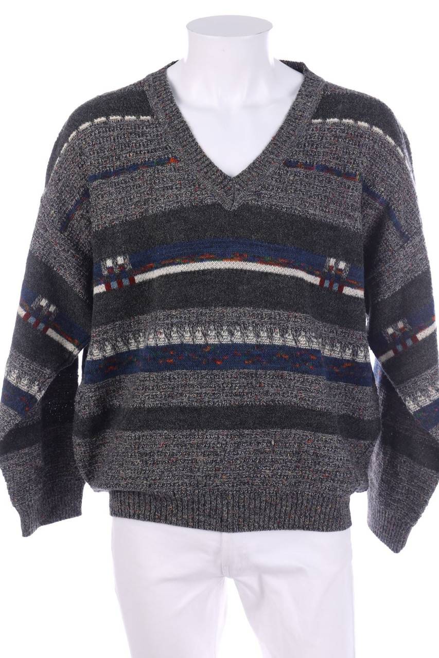 Carou Alessandro Magno V-Neck-Pullover aus Woll-Mix mit Streifen