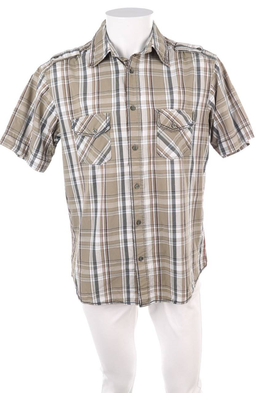 Carou Angelo Litrico C&A Tartan-Kurzarm-Hemd mit Schulter-Riegeln