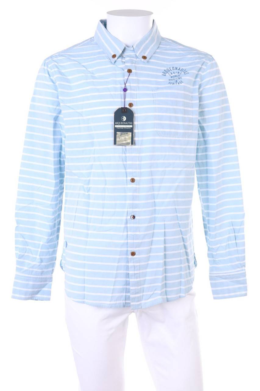 Carou ARQUEONAUTAS gestreiftes Button-down-Hemd mit Logo-Print