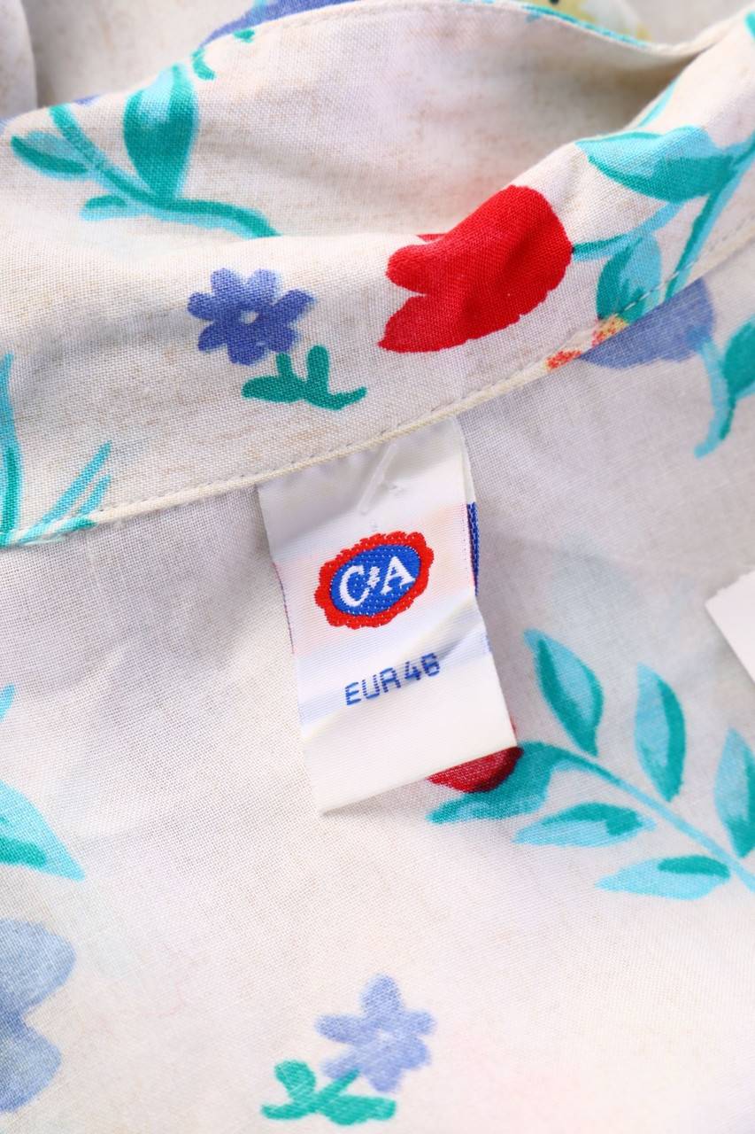 Carou C&A Print-Vintage-Hemd-Bluse Mit Kurzem Ärmel