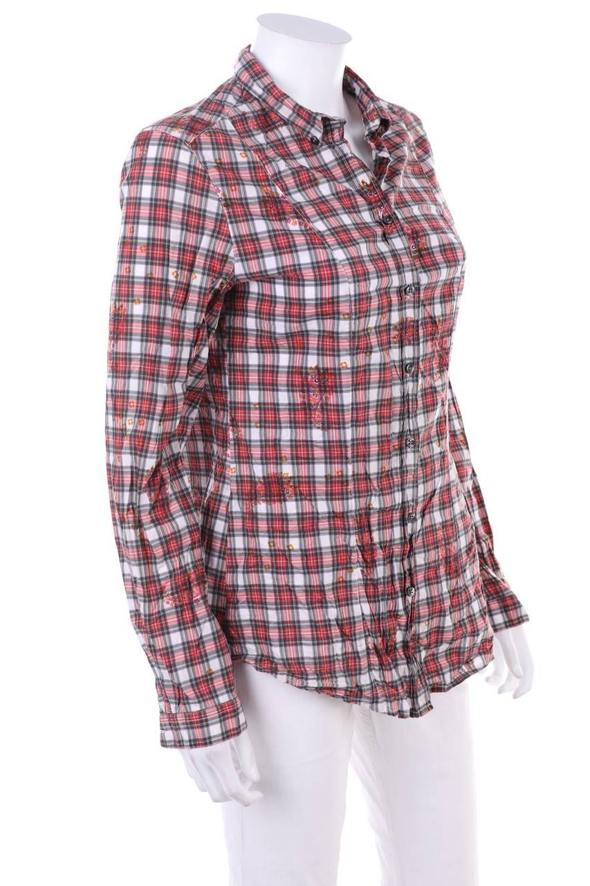 Carou 0039 ITALY Karo-Hemd-Bluse Mit Blumen-Print