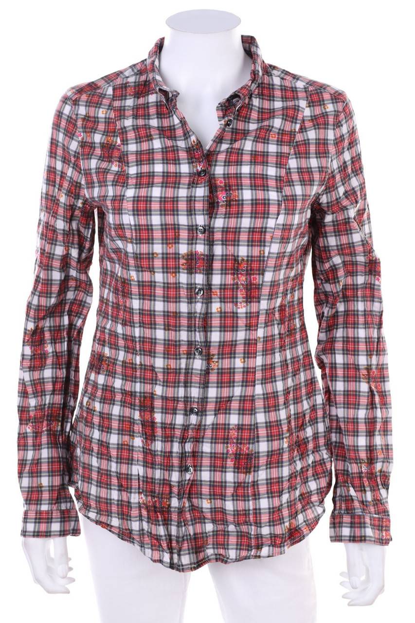Carou 0039 ITALY Karo-Hemd-Bluse mit Blumen-Print
