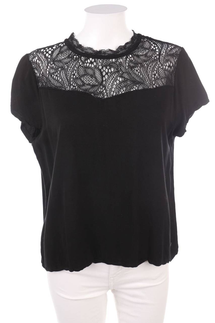 Carou 17&CO. Kurzarm-Bluse mit Spitzen-Einsatz