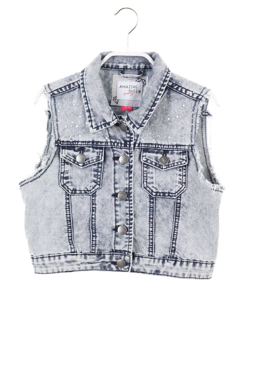 Carou Amazing QUEEN Denim-Weste mit Strass-Steinen