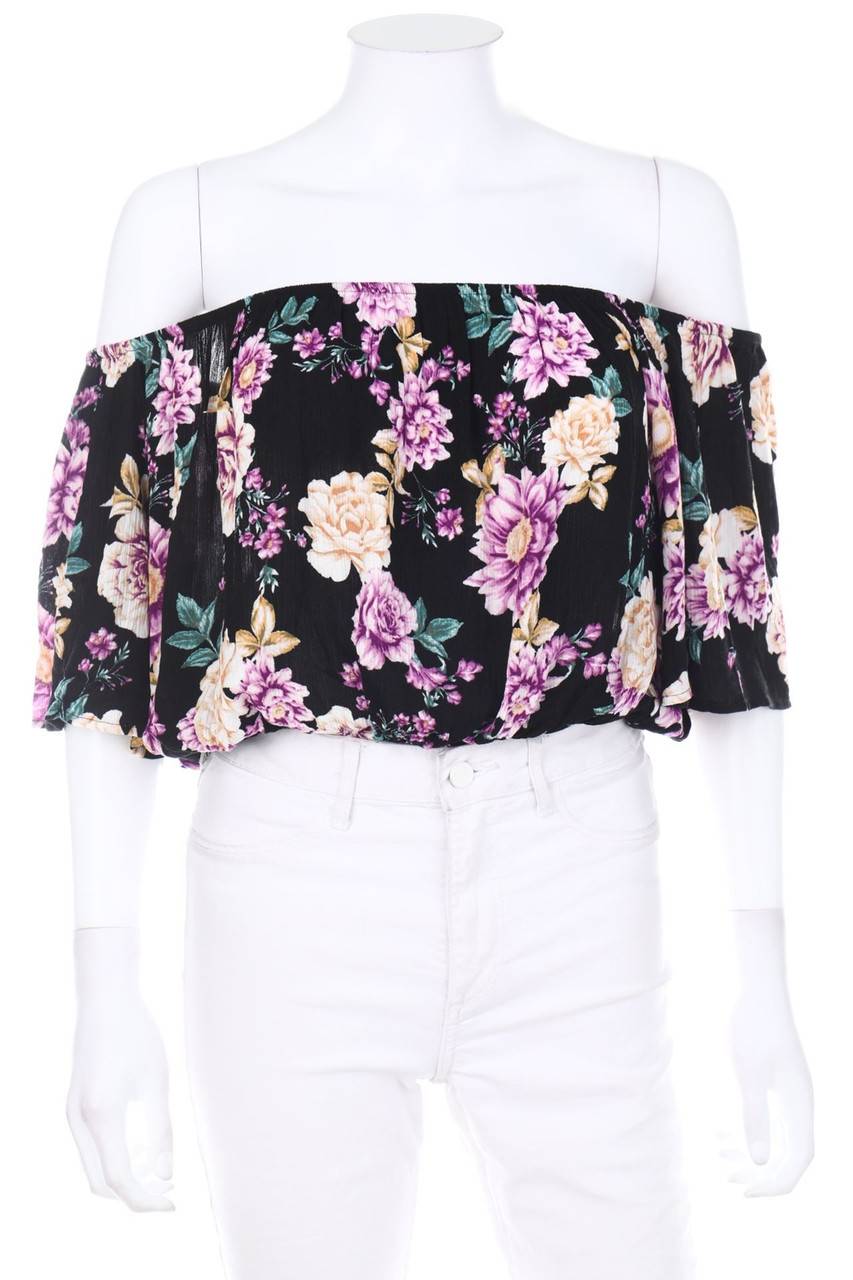 Carou AMISU Cropped-Carmen-Bluse mit Blumen-Print