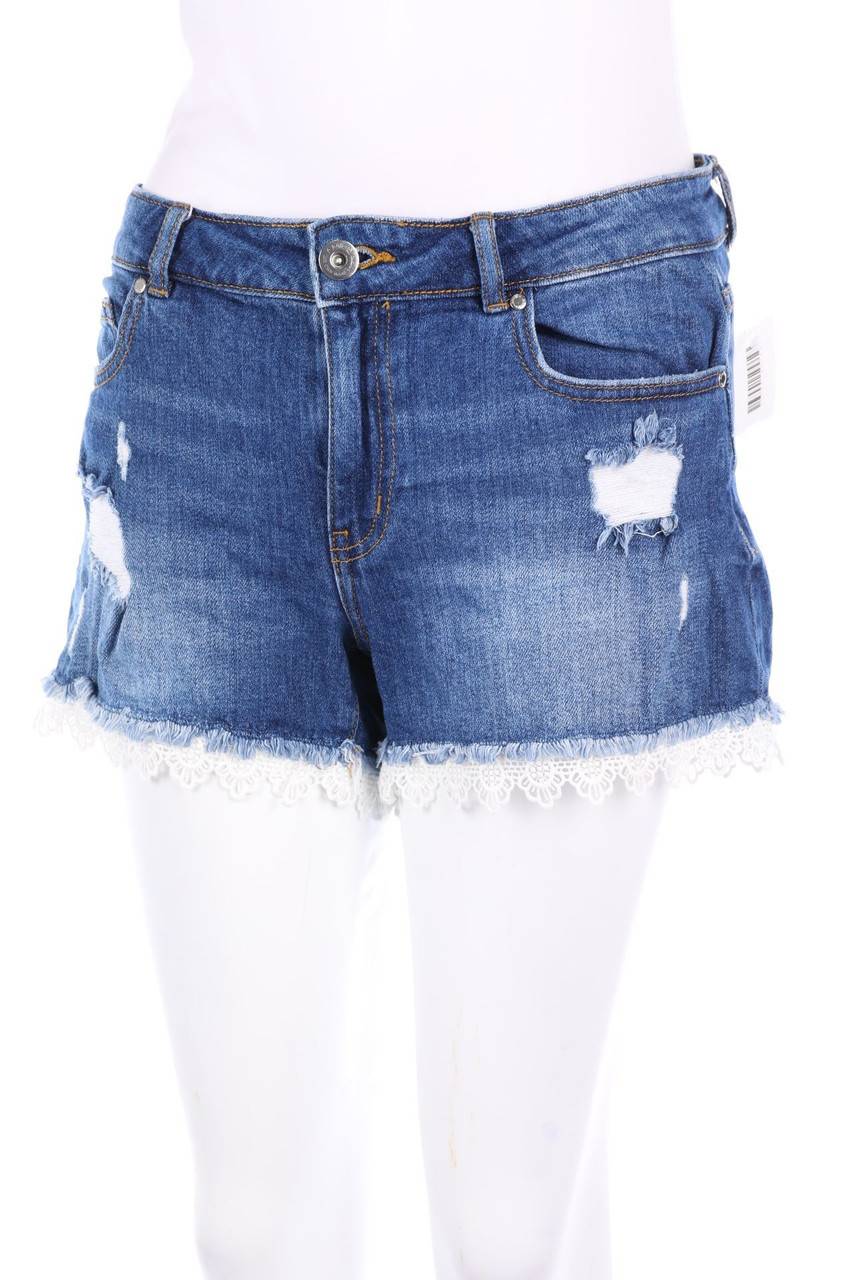 Carou AMISU Used Look Jeans-Shorts mit Spitze