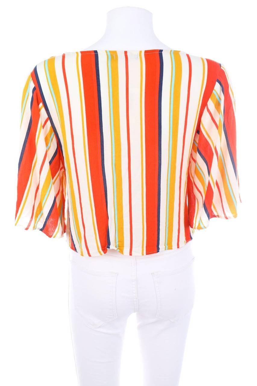 Carou Bershka Streifen-Kurzarm-Bluse Zum Knoten