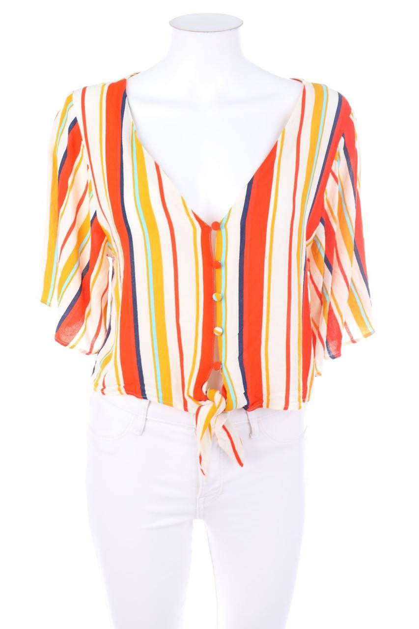Carou Bershka Streifen-Kurzarm-Bluse zum Knoten