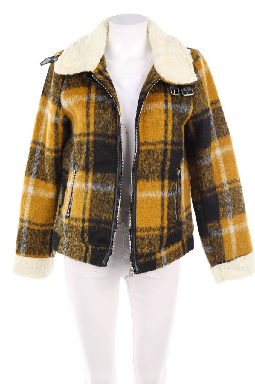 Carou BLIND DATE Karo-Jacke mit Faux Fur-Kragen