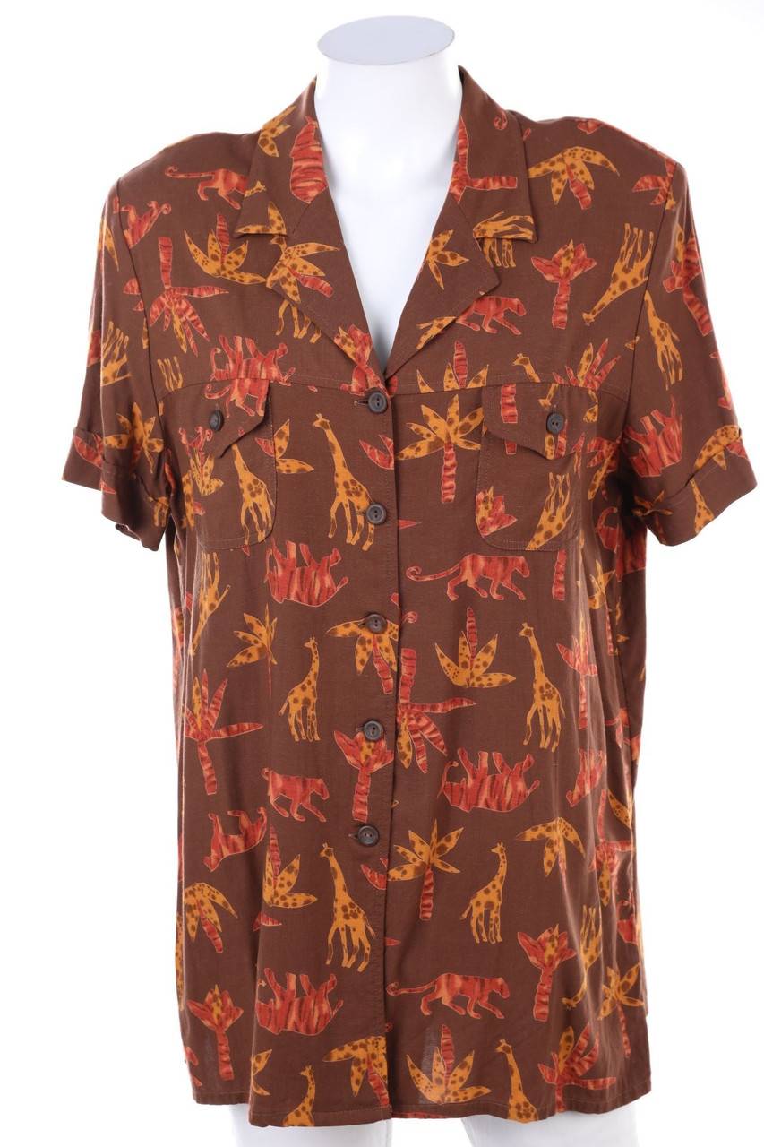 Carou BURTON Vintage-Kurzarm-Bluse mit Print