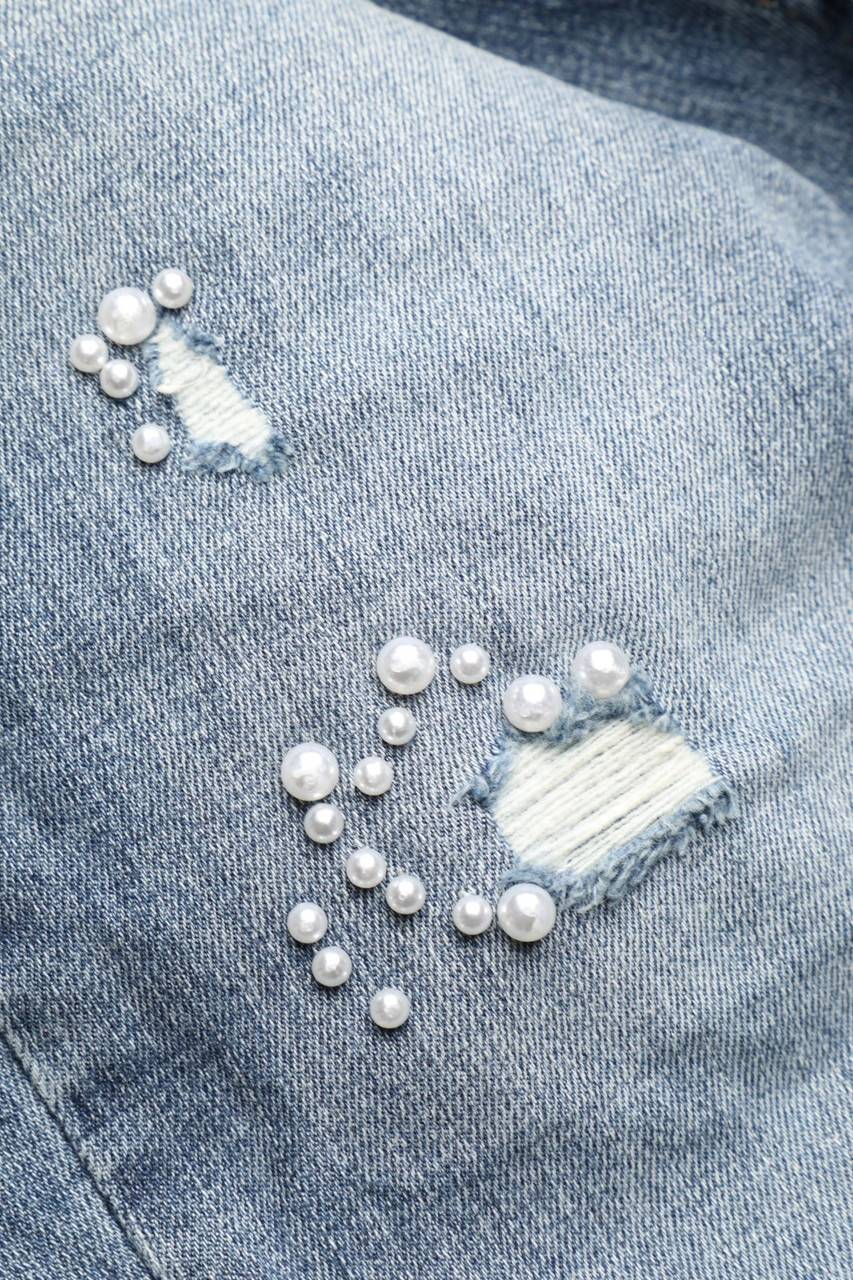 Carou Comma Destroyed Skinny-Jeans Mit Perlen