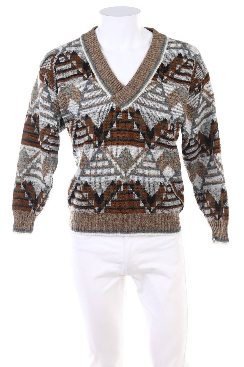 Carou esco Print-V-Neck-Pullover mit Alpaka