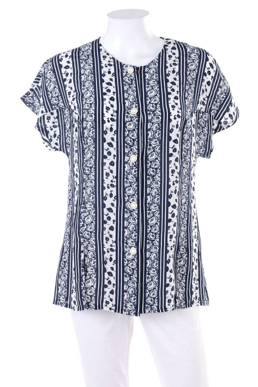 Carou Griffon Kurzarm-Bluse mit Blumen-Print