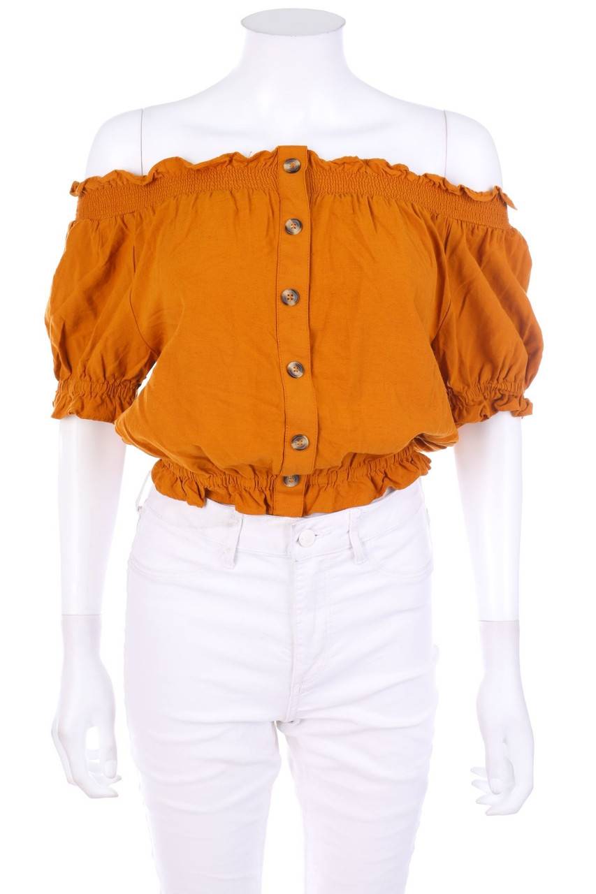 Carou H&M Carmen-Kurzarm-Bluse mit Rüschen