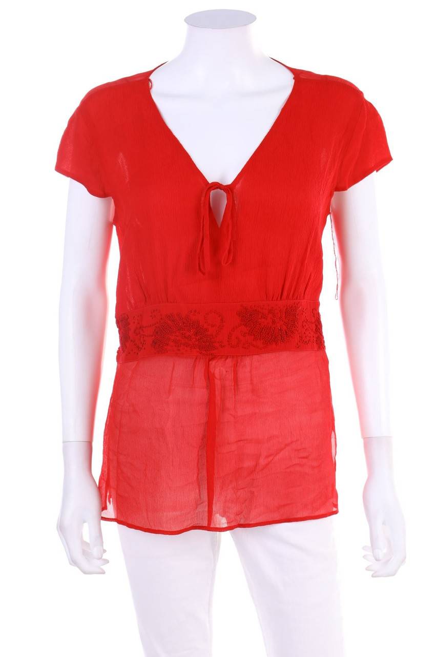 Carou Laurèl Chiffon-Seiden-Bluse Mit Perlen