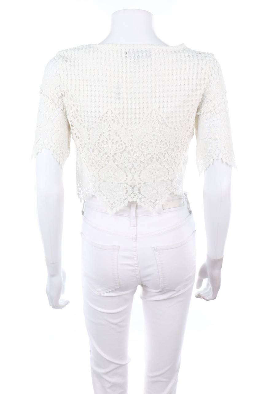 Carou NEW LOOK Cropped-Kurzarm-Bluse Aus Spitze