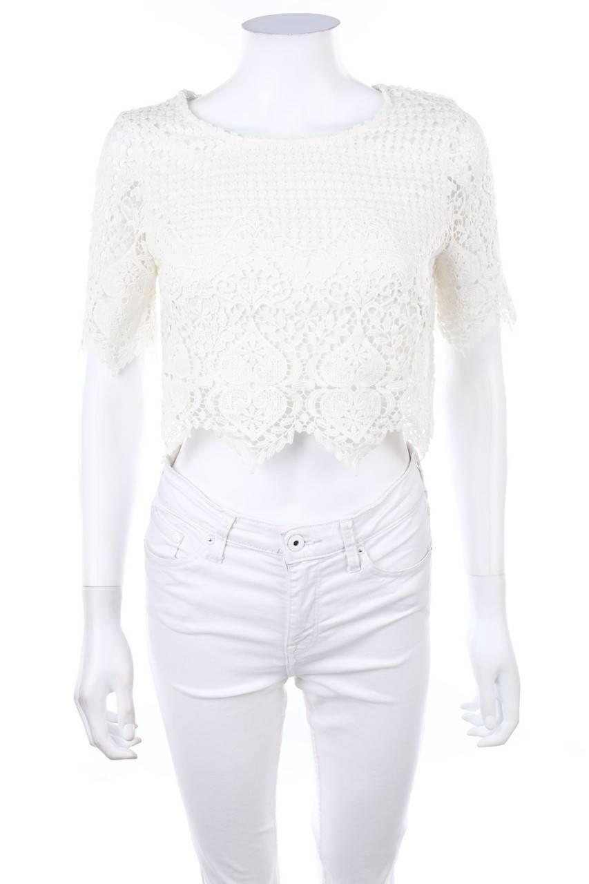 Carou NEW LOOK Cropped-Kurzarm-Bluse aus Spitze