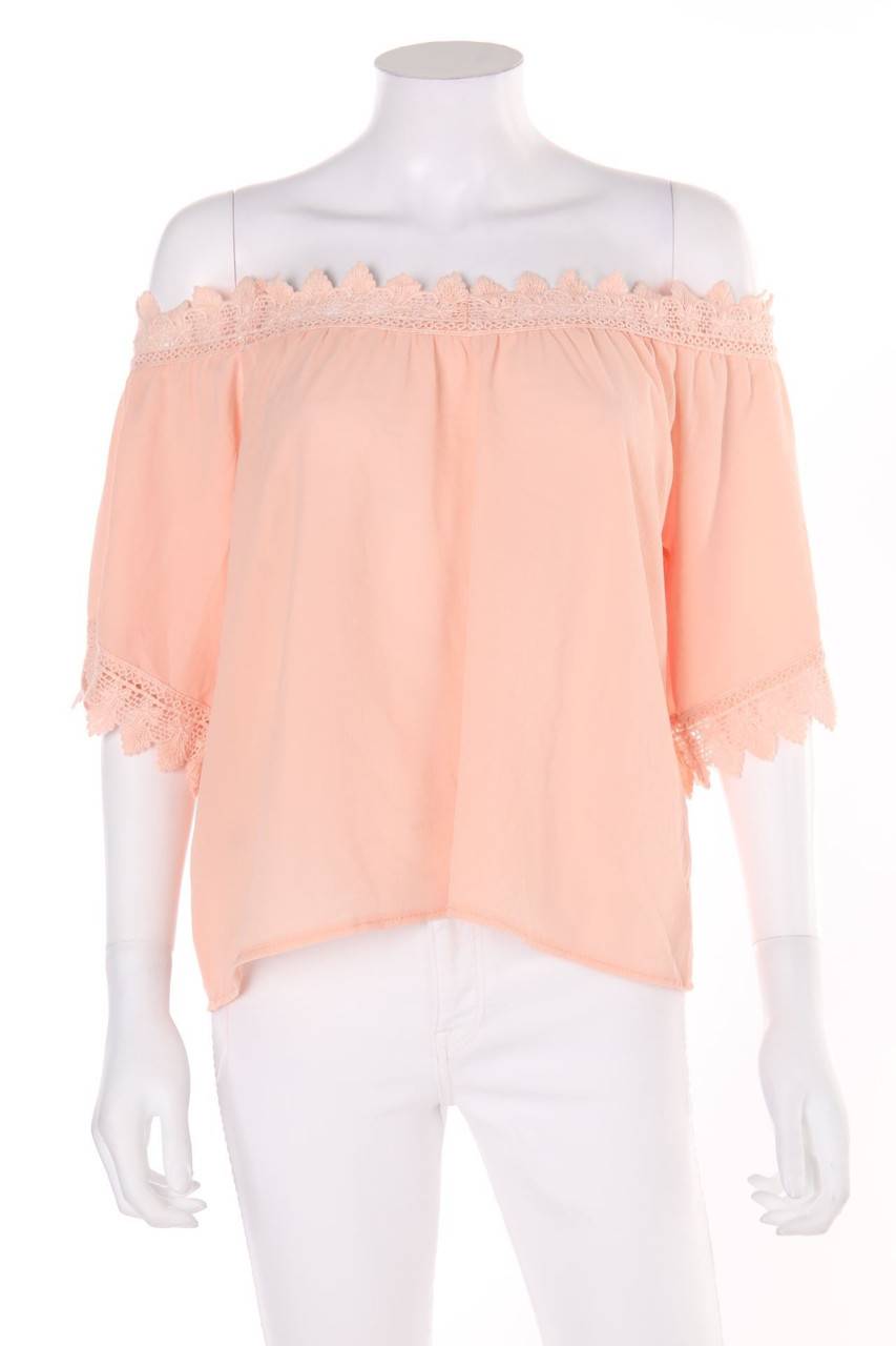 Carou Ohne Label Carmen-Bluse aus Crêpe mit Spitze