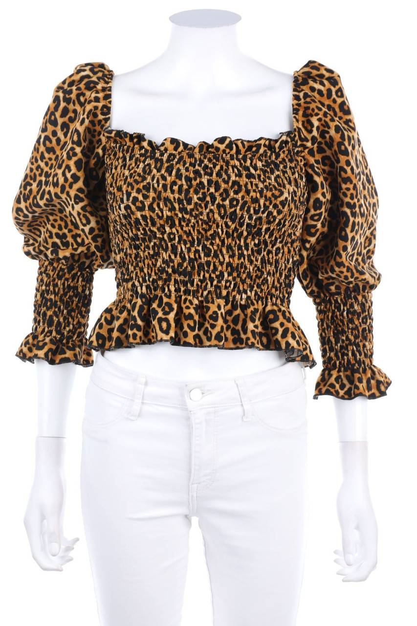 Carou Ohne Label Carmen-Bluse mit Leo-Print