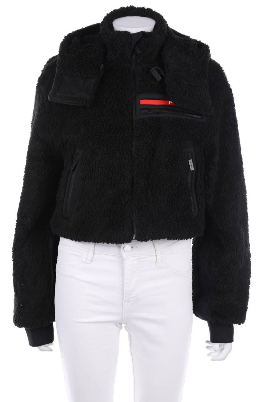 Carou PRADA Teddy-Fake Fur-Jacke mit Logo-Patch