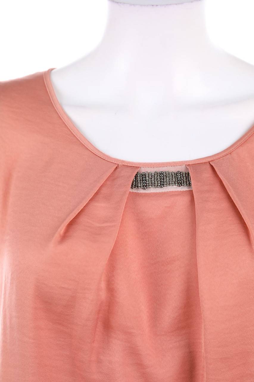 Carou TAIFUN Satin-Kurzarm-Bluse Mit Perlen