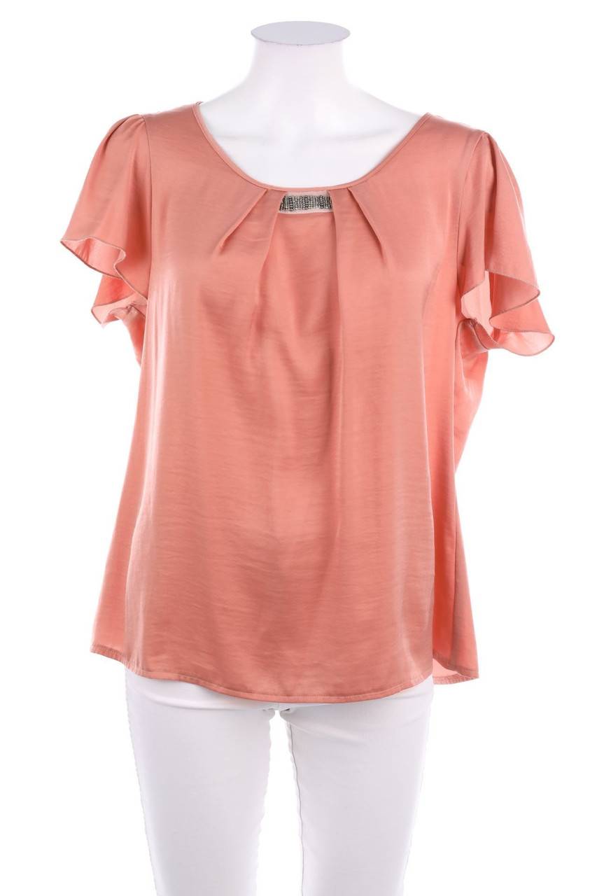 Carou TAIFUN Satin-Kurzarm-Bluse mit Perlen